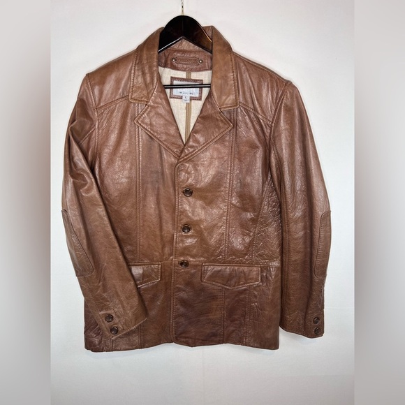 Wilsons Leather men’s brown leather blazer jacket size Large, elbow patches - Picture 1 of 14